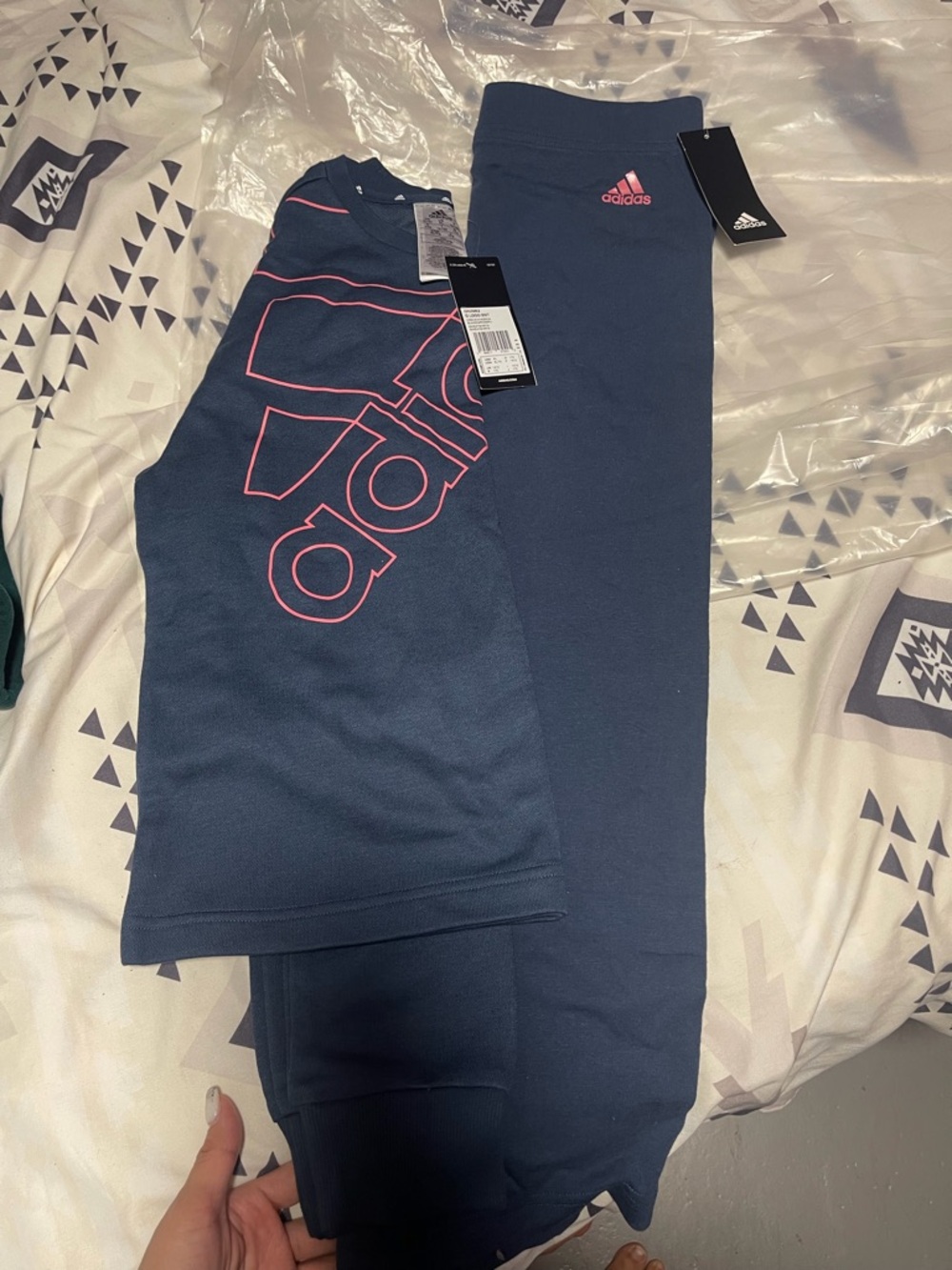 adidas Navy Sweatpants with Pink Logo Accents